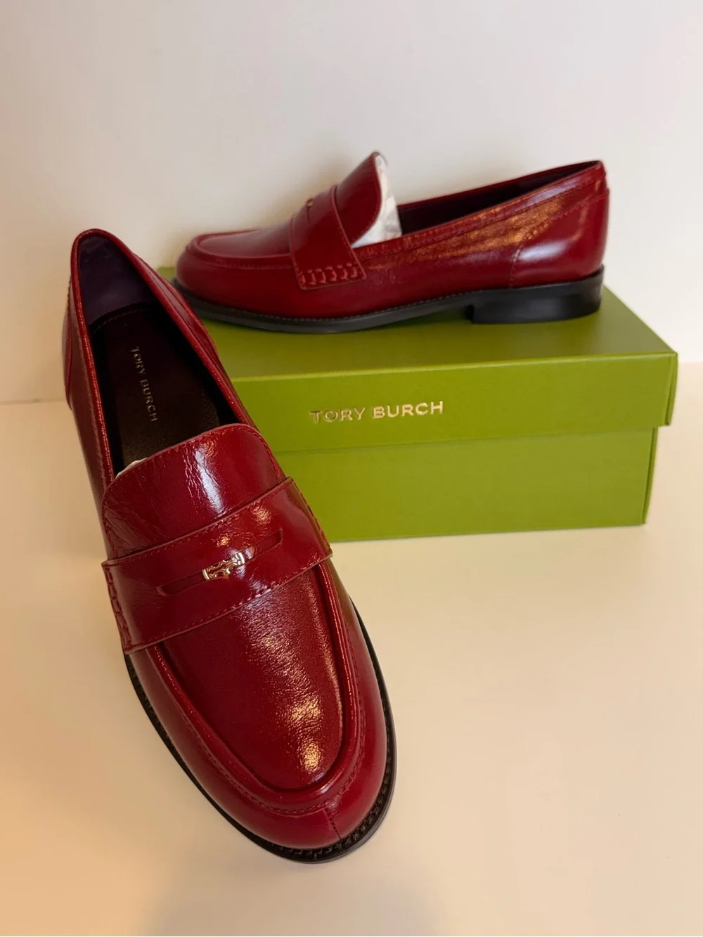 Tory Burch Chelsea Penny Loafer Crimson Red Leather Slip-On Flats $325